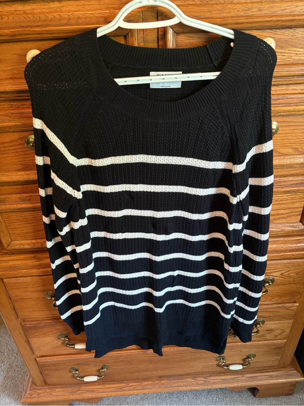 Old Navy Black Sweater with White Stripes